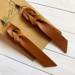 Brown Leather Earrings, Valentine’s Day gift, Leather Knot Earring, Genuine Leather Jewelry, Women's Gift, Simple Jewelry