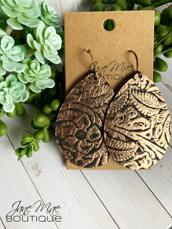 Leather Teardrop Earrings Simple Earring Black Leather