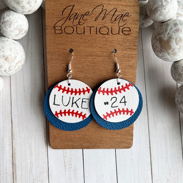 Baseball Earrings, Leather Earrings, Personalized Earrings, Baseball Mom Jewelry, Customized Baseball Earrings, Softball Earrings