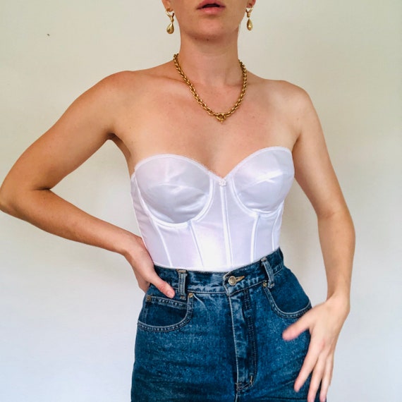 Vintage 1950s Ivory Satin Strapless Corset Top, Se