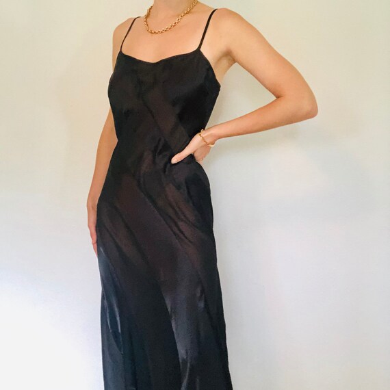 Iconic black mesh and satin peekaboo Maxi Slip Dre