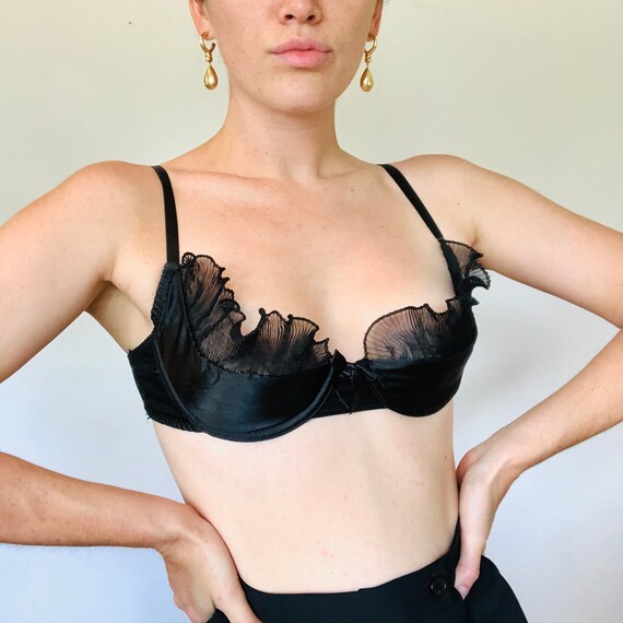 Rare Vintage La Perla Black Satin and Wired Ruffle