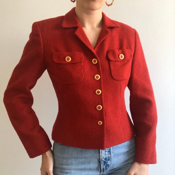 Vintage Chanel Inspired Red Boucle button up Blaze