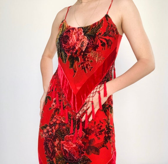 Vintage 1920s inspired Floral Velvet Beaded Maxi E