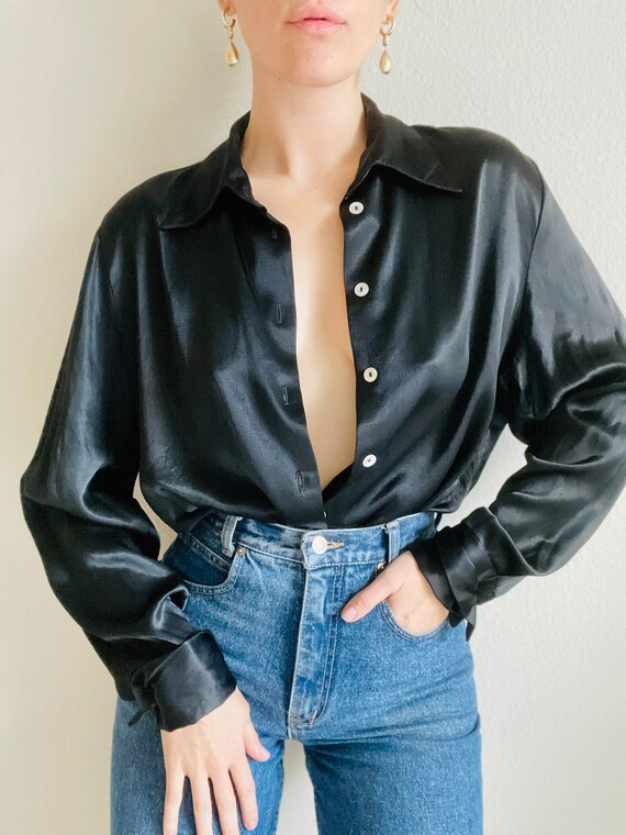 Beautiful Heavy Satin Button down shirt, 1990s shi