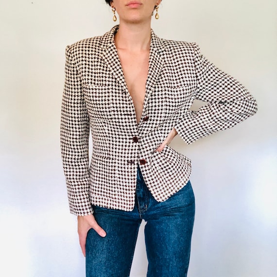Perfect Vintage Houndstooth Tweed Blazer, 1990s Pl