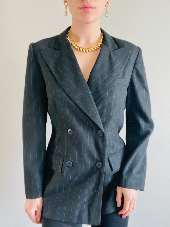 Classic Vintage Double Breasted Navy Blazer, Pin S