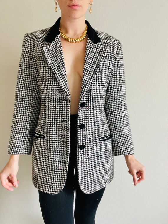 Perfect Vintage Houndstooth Tweed Blazer, 1970s Pl