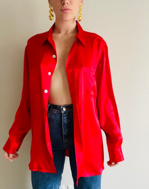 Beautiful 100% Silk Button down shirt, 1990s silk