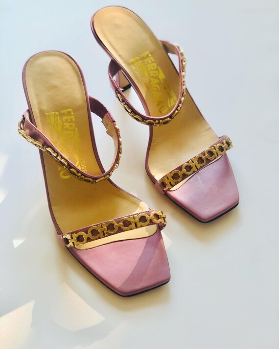 Vintage Ferragamo Gold Chain Link Heels, Summer Sh
