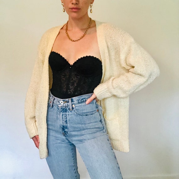 Fabulous Vintage Cream Cardigan Sweater, Cozy Card