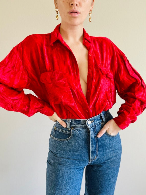 Beautiful Vintage Velvet Silk Button down shirt, 1