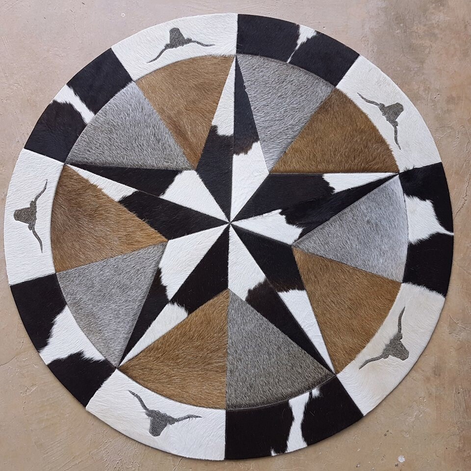 Cowhide Patchwork Rug Round Cowhide Patchwork Rug Grey Black Etsy
