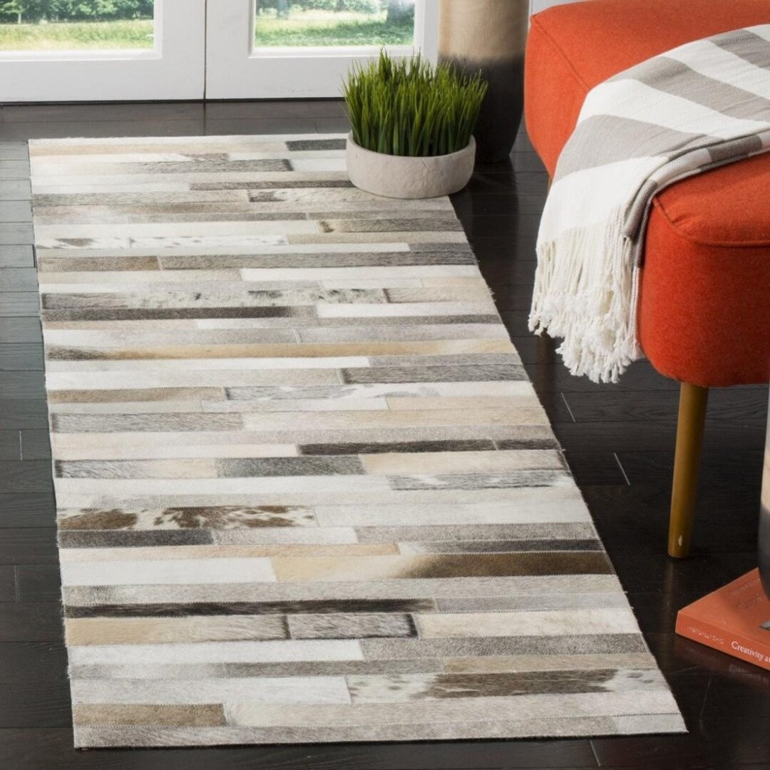 Cowhide Patchwork Rug Hand Stitched Cowhide Runner Rug Cow Etsy