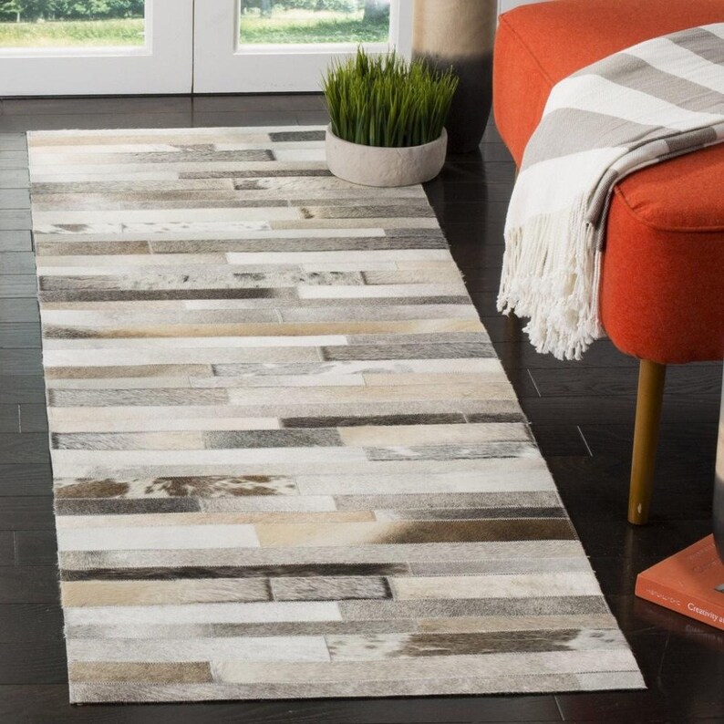 Cowhide Patchwork Rug Hand Stitched Cowhide Runner Rug Cow Etsy