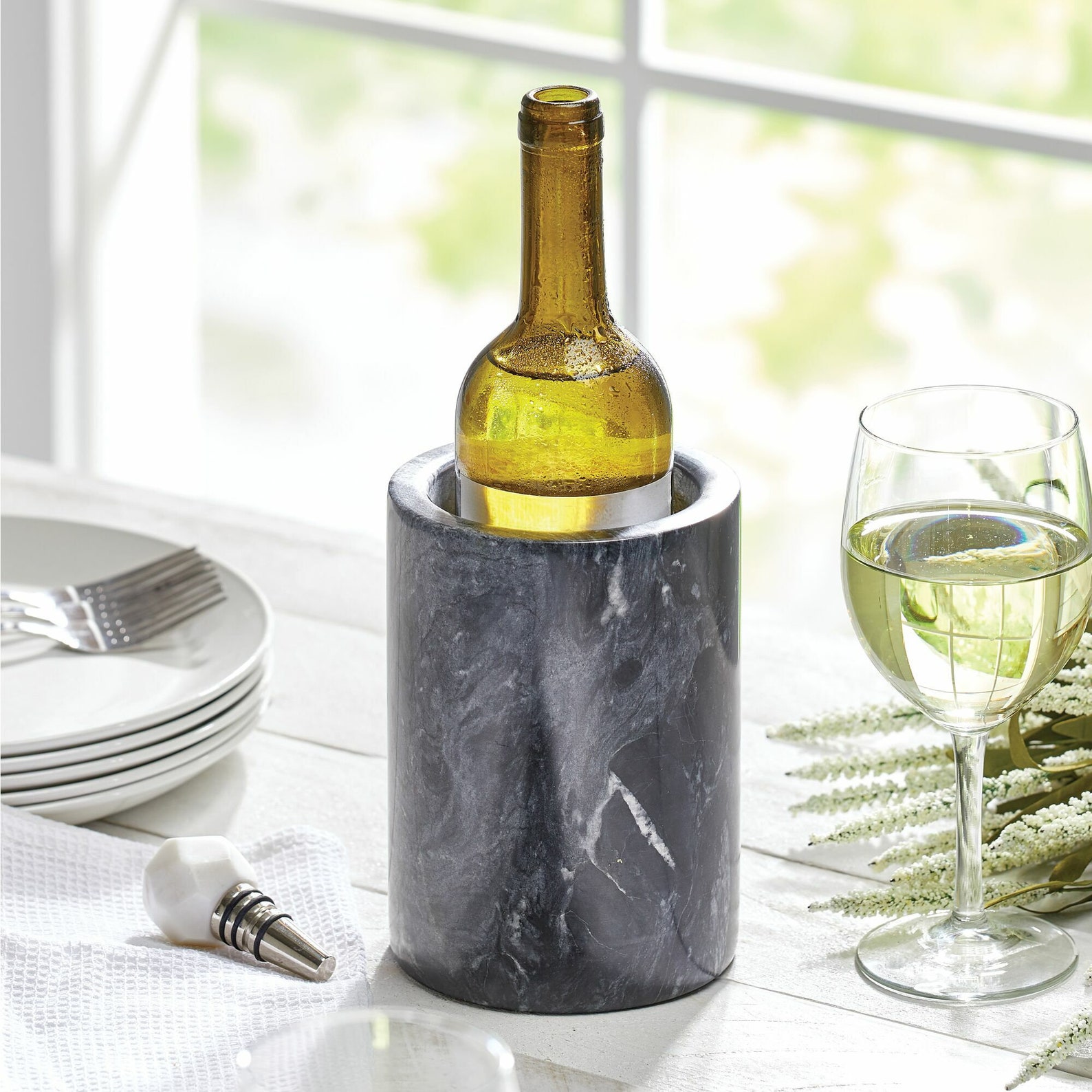 Marble Wine Cooler Black Marble bottle Chiller Marble Flower Etsy