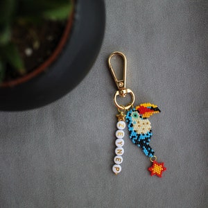 Custom Name Keychain, Bag Ornaments, Bridesmaid Proposal Gift, Hen Party Gift, Stylish Handmade Keychain, Miyuki Beaded Tucan,  Gift for Her