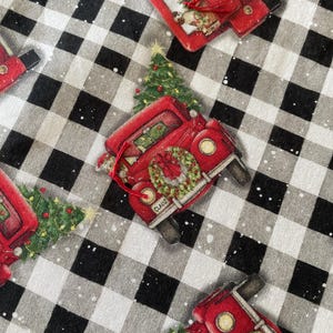 Checked Plaid Table Setting, Reversible Pine Trees, Red Truck Placemats, 14 x 20