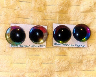 Technicolor Chrome / Holo Handpainted Safety Eyes 20mm/25mm/30mm/35mm offset pupil