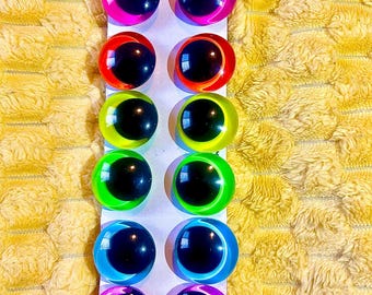 Neon Nights (Glow in the Dark Optional) Handpainted Safety Eyes 14mm/16mm/18mm/20mm/25mm/30mm/35mm offset pupil