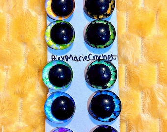 Neon Dots Handpainted Safety Eyes 20mm/25mm/30mm/35mm offset pupil