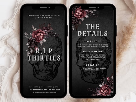 40th Party Invite Template, RIP 30's Invitation, RIP Thirties Party Invitation Template, Death to my 30's Invite, Death to Youth Party Evite
