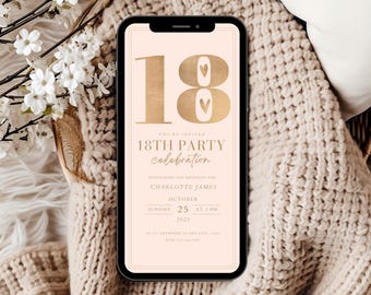 Digital 18th Birthday Invitation Template, Editable Party Invite