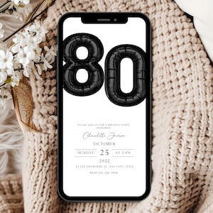 80th Birthday Party Invitation Template, Digital 80th Birthday Invitation, Digital 80th Invitation, Editable 80th Birthday Party Evite EM