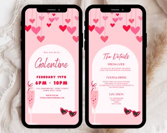 Pink Hearts Galentine's Day Invitation Template (Digital Download)