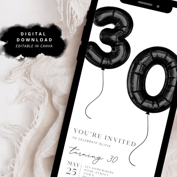 Digital 30th Birthday Invitation, 30th E-Invite, 30th Birthday Evite, 30th Party Invitation, Digital 30th Invitation, Digital Invitation