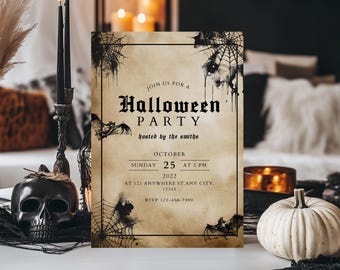 Printable Halloween Party Invitation Template, Editable Invite (Digital Download)