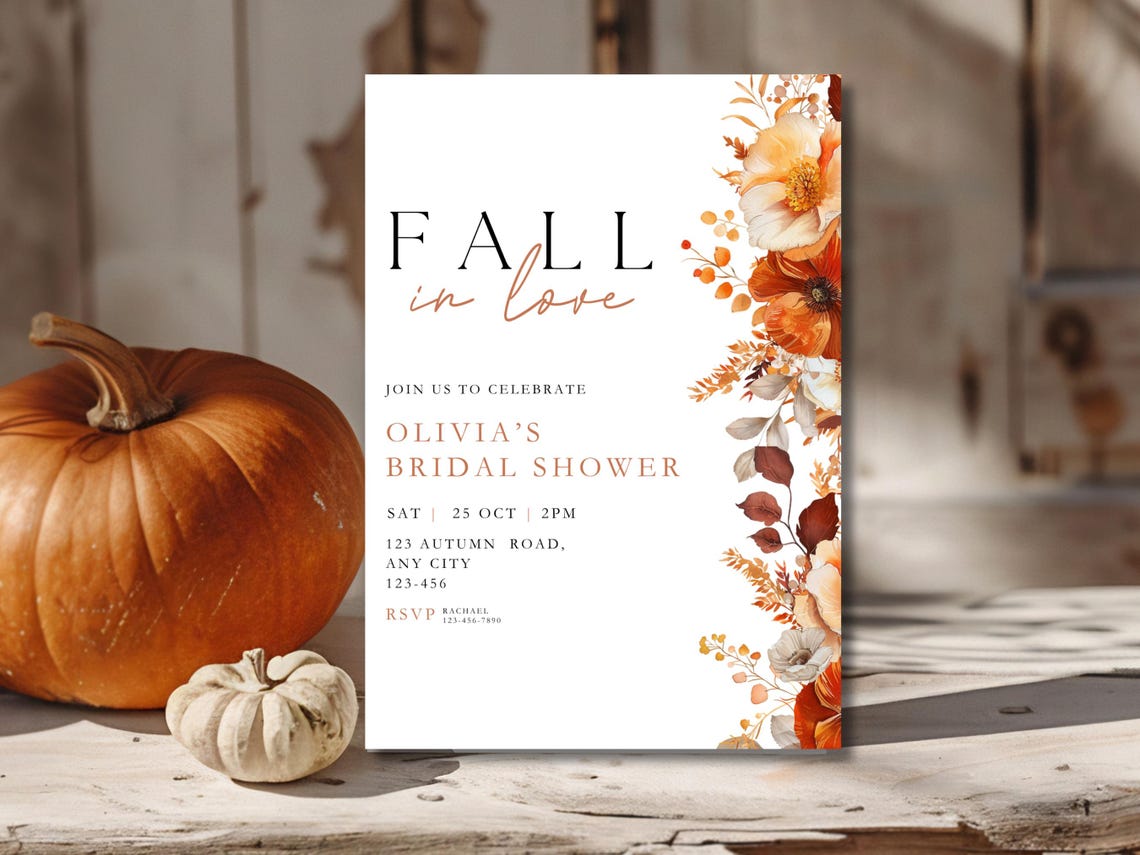 Fall in Love Bridal Shower Invitation Template, Boho Wedding Shower ...