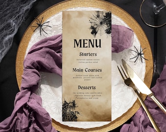 Vintage Halloween Menu Template, Halloween Party Menu Template, Gothic Dinner Party Menu, Editable Spooky Antique Table Decor