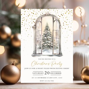 Downloadable Christmas Party Invite Template, Printable Christmas Holiday Party Invitation, Christmas Tree Invitation, Xmas Party Invitation