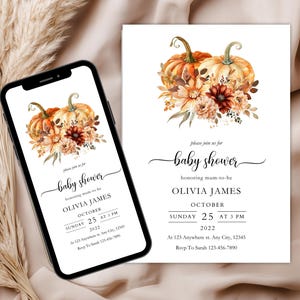 Falling in Love Baby Shower Invitation Template, Fall Baby Shower Invite, Little Pumpkin Baby Shower Invite, Boho Autumn Baby Shower Invite