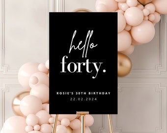Hello Forty Welcome Sign Template, 40th Birthday Party Welcome Sign,  Hello 40 Welcome Poster, 40th Sign Editable Template