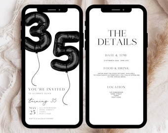 Digital 35th Birthday Invitation, 35th Birthday Party Invitation Template, Editable Invitation Template, Digital 35th Invitation