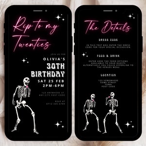 Funeral Death to my Youth Birthday Party Invitation, RIP 20s Invitation, Death to Youth Digital Birthday Invitation, Neon RIP to my Twenties