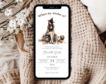 Where My Witches at Halloween Party Invitation, Gothic Bachelorette Party Invitation, Editable Witch Invite, Halloween Bachelorette Invite
