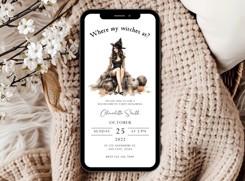 Witch Invite Where My Witches at Halloween Party Invitation, Gothic Bachelorette ...