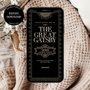 Great Gatsby 1920s Party Invitation Template, Art Deco Birthday Invite, Great Gatsby Party Invite, Digital Roaring 20s Invitation