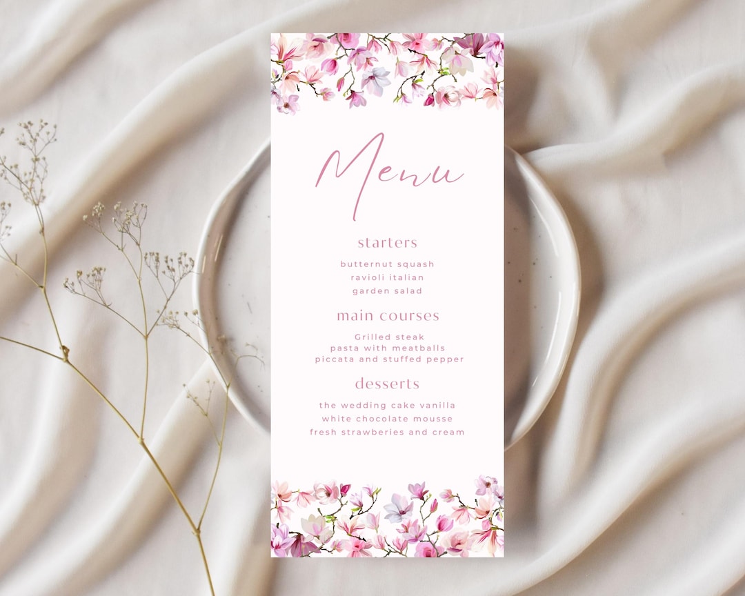 Pink Floral Wedding Menu Template, Editable Breakfast Menu (digital ...