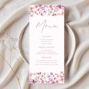 Pink Floral Wedding Breakfast Menu Template Editable, Bachelorette Pink Menu Template, Bridal Shower Menu in Pink, Printable Menu list