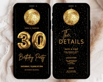 Disco 30th Birthday Invitation Template, Editable Party Invite (Digital)