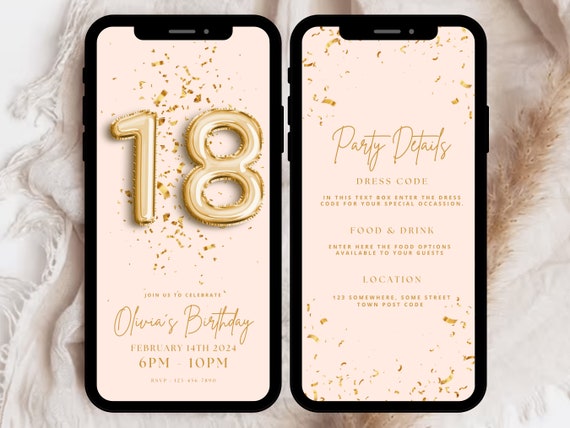 18th Birthday Invite Template, Digital 18th Birthday Invitation, 18th Birthday Party Invite, 18th Party Invitation, 18th Digital Invitations