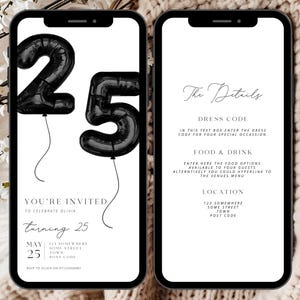 Digitale 25e verjaardagsuitnodiging, 25e E-Invite, 25e verjaardag E-Invite, 25e feestuitnodiging, 25e digitale uitnodiging, digitale uitnodiging