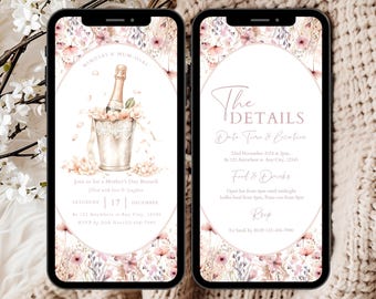 Mother's Day Brunch Invitation Template, Moms And Mimosas Invite, Editable Mothers Day Digital Invitation, Floral Mother's Day Download