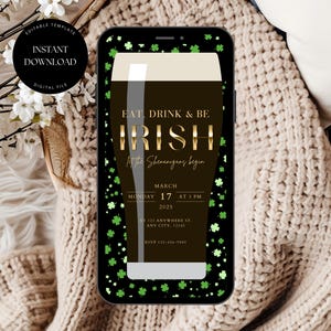 St. Patrick&#39;s Day Invitation, Shamrock Saint Patrick&#39;s Day Party Invite, Eat Drink & Be Irish Invite, St. Paddys Day Party Invitation