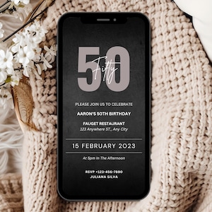 50th Birthday Invite for Him Digital, Men&#39;s 50th Birthday Digital Invitation Template, 50th Birthday Party Invite, Digital 50th Party Invite