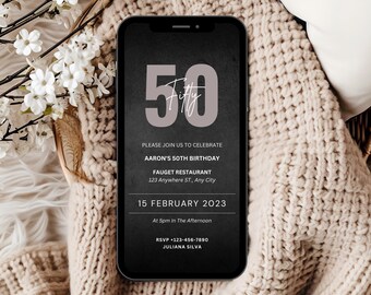 50th Birthday Invite for Him Digital, Men's 50th Birthday Digital Invitation Template, 50th Birthday Party Invite, Digital 50th Party Invite